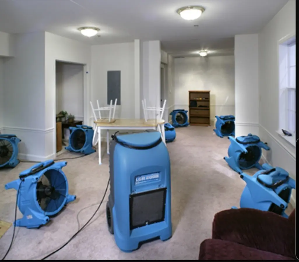 Air movers and dehumidifier setup for Water Damage Restoration in Charles Town